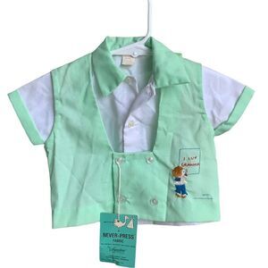 Vintage Baby Boy Embroidered Button Front Shirt Vest NWT Grandma Love 12 months